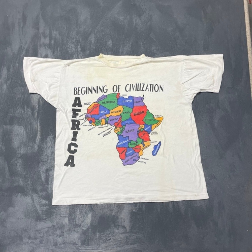 Vintage Beginning of Civilization Map Shirt Mens XL White 1990s